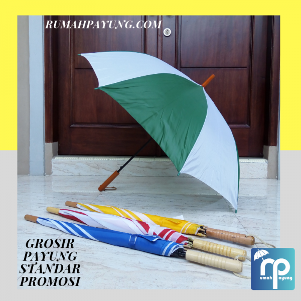 payung standar kombinasi merah putih kuning putih biru putih gagang kayu dan plastik