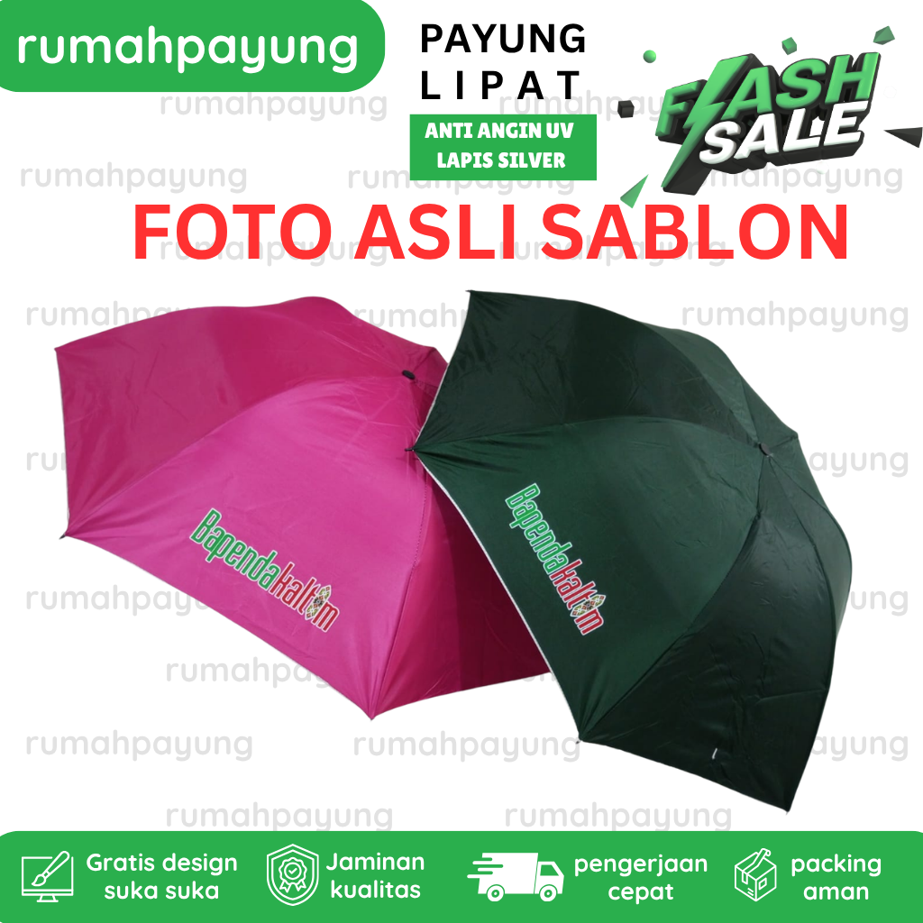 payung lipat anti angin lapis silver cetak sablon pres dtf
