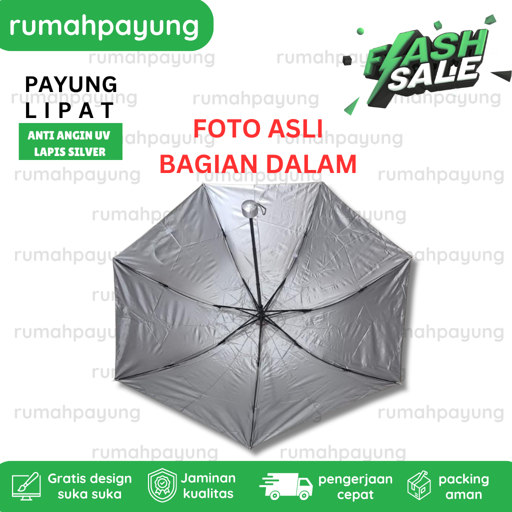 payung lipat anti angin lapis silver sablon pres dtf 1