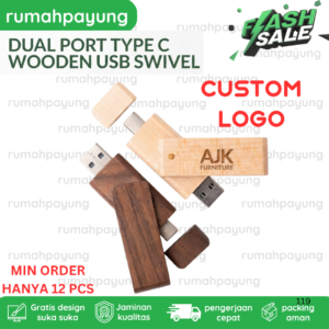 dual port type c wooden usb swivel